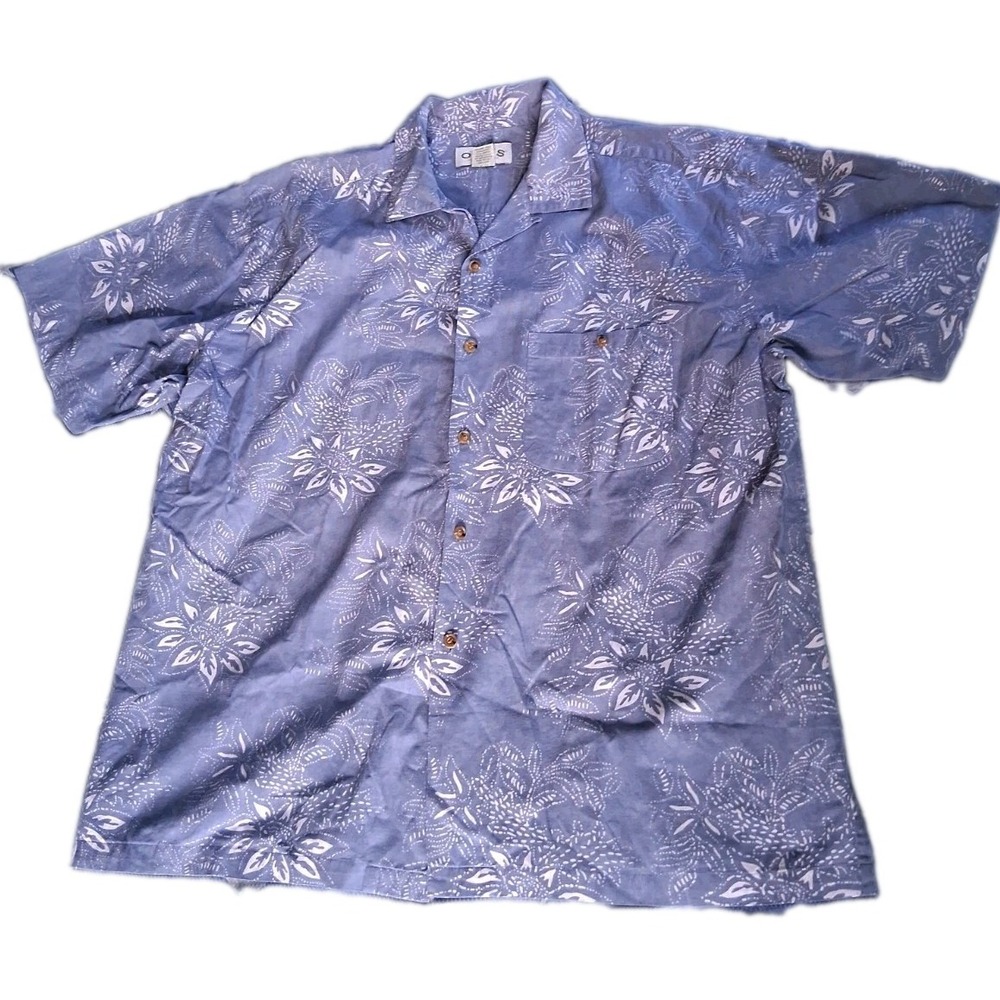 Mens Orvis Hawaiian short sleeve shirt XL cotton blue/white floral